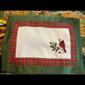 Festive Embroidered Cardinal placemats Set of 4